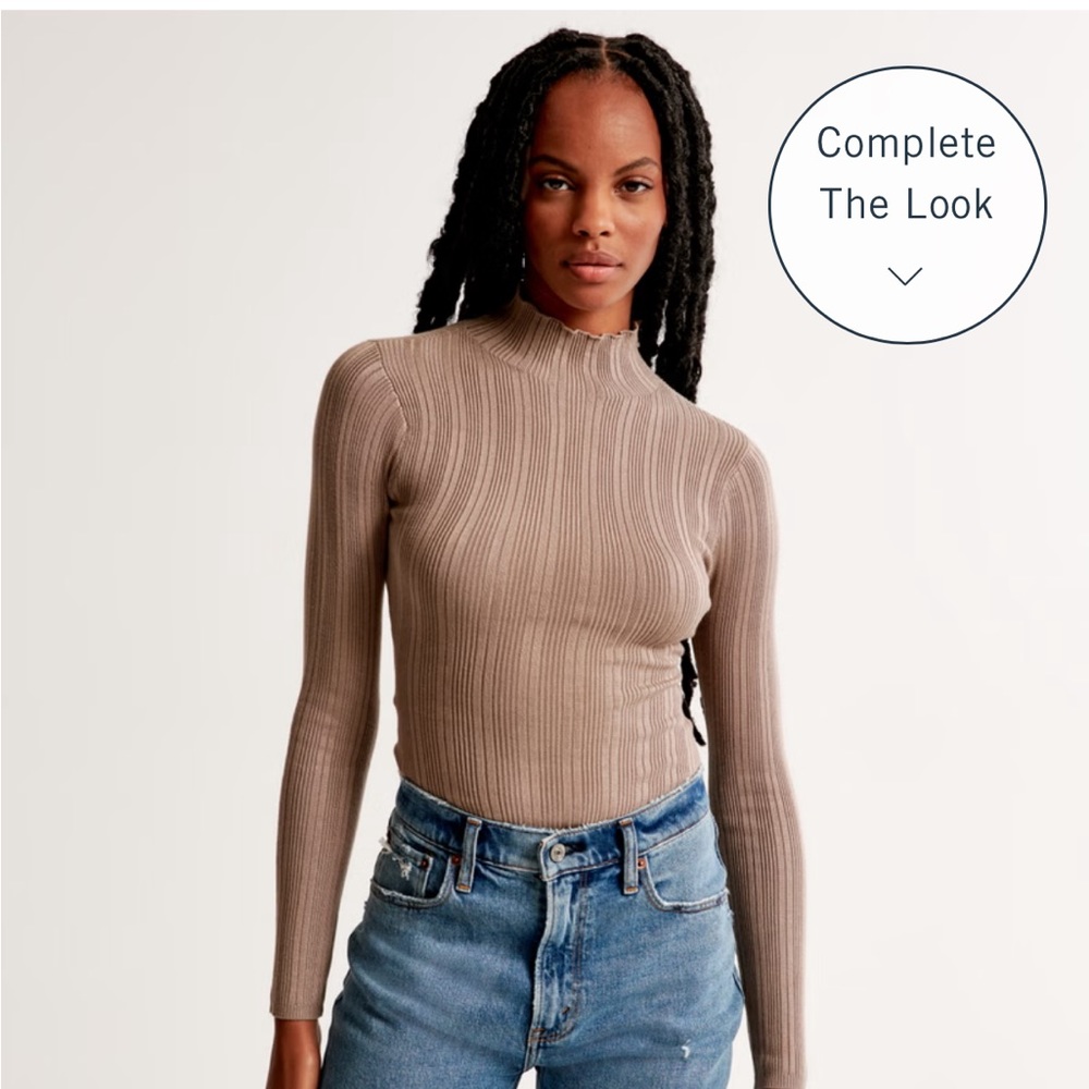 Abercrombie Turtleneck Sweater Bodysuit, light brown, size S